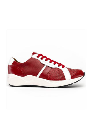 Marco Di Milano Lyon II Red & White Calf-Skin / Ostrich Leg Casual Sneakers (MDM1069)-AmbrogioShoes