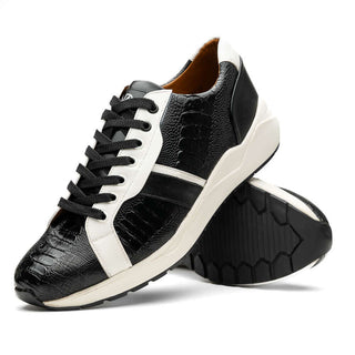 Marco Di Milano Lyon Men's Shoes Black & White Calf-Skin / Ostrich Casual Sneakers (MDM1072)-AmbrogioShoes