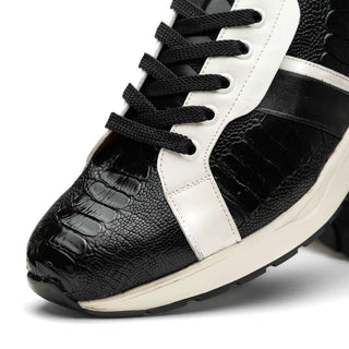 Marco Di Milano Lyon Men's Shoes Black & White Calf-Skin / Ostrich Casual Sneakers (MDM1072)-AmbrogioShoes