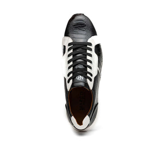 Marco Di Milano Lyon Men's Shoes Black & White Calf-Skin / Ostrich Casual Sneakers (MDM1072)-AmbrogioShoes