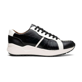 Marco Di Milano Lyon Men's Shoes Black & White Calf-Skin / Ostrich Casual Sneakers (MDM1072)-AmbrogioShoes
