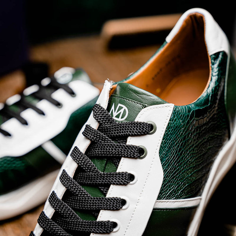 Marco Di Milano Lyon Men's Shoes Green & White Calf-Skin / Ostrich Casual Sneakers (MDM1071)-AmbrogioShoes