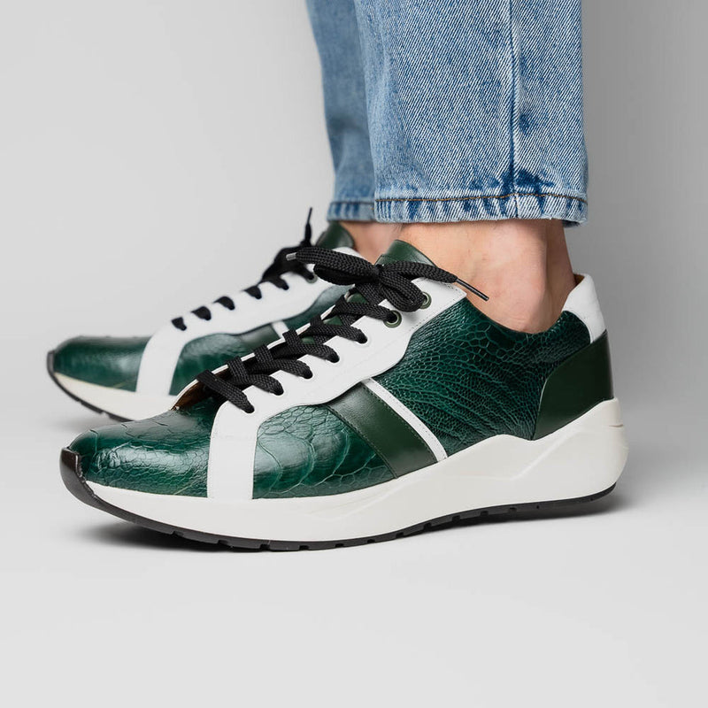 Marco Di Milano Lyon Men's Shoes Green & White Calf-Skin / Ostrich Casual Sneakers (MDM1071)-AmbrogioShoes