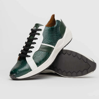 Marco Di Milano Lyon Men's Shoes Green & White Calf-Skin / Ostrich Casual Sneakers (MDM1072)-AmbrogioShoes