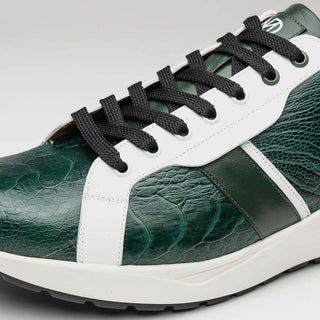 Marco Di Milano Lyon Men's Shoes Green & White Calf-Skin / Ostrich Casual Sneakers (MDM1072)-AmbrogioShoes