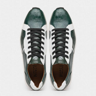Marco Di Milano Lyon Men's Shoes Green & White Calf-Skin / Ostrich Casual Sneakers (MDM1072)-AmbrogioShoes
