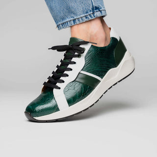Marco Di Milano Lyon Men's Shoes Green & White Calf-Skin / Ostrich Casual Sneakers (MDM1072)-AmbrogioShoes