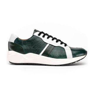 Marco Di Milano Lyon Men's Shoes Green & White Calf-Skin / Ostrich Casual Sneakers (MDM1072)-AmbrogioShoes