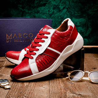 Marco Di Milano Lyon Red & White Calf-Skin / Ostrich Casual Sneakers (MDM1072)-AmbrogioShoes