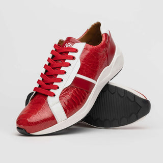 Marco Di Milano Lyon Red & White Calf-Skin / Ostrich Casual Sneakers (MDM1072)-AmbrogioShoes