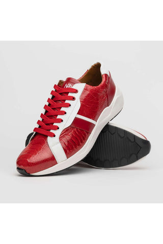 Marco Di Milano Lyon Red & White Calf-Skin / Ostrich Casual Sneakers (MDM1072)-AmbrogioShoes
