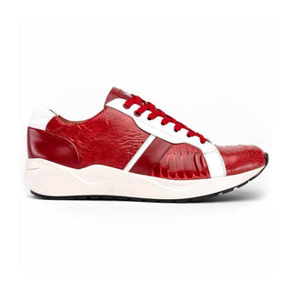 Marco Di Milano Lyon Red & White Calf-Skin / Ostrich Casual Sneakers (MDM1072)-AmbrogioShoes