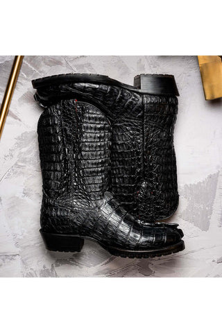 Marco Di Milano Marlboro Black Exotic Crocodile / Hornback Cowboy Boots (MDM1203)-AmbrogioShoes