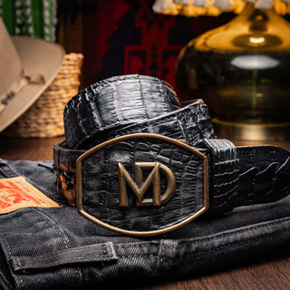 Marco Di Milano Marlboro Men’s Black Genuine Hornback Crocodile Skin Belt (MDMB1047)-AmbrogioShoes