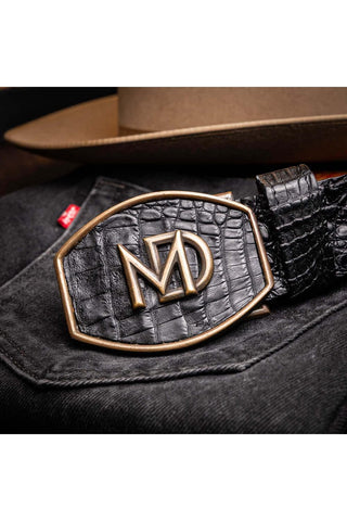 Marco Di Milano Marlboro Men’s Black Genuine Hornback Skin Belt (MDMB1047)-AmbrogioShoes