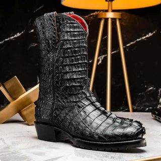 Marco Di Milano Marlboro Men's Shoes Black Exotic Crocodile / Hornback Cowboy Boots (MDM1203)-AmbrogioShoes