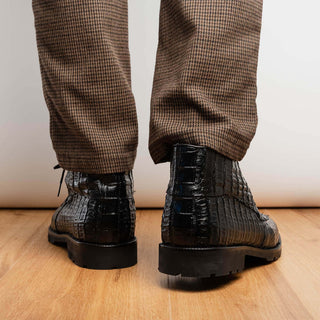 Marco Di Milano Martinelli Men's Shoes Black Exotic Crocodile Chukka Boots (MDM1189)-AmbrogioShoes