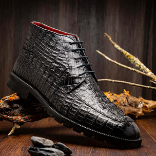Marco Di Milano Martinelli Men's Shoes Black Exotic Crocodile Chukka Boots (MDM1189)-AmbrogioShoes
