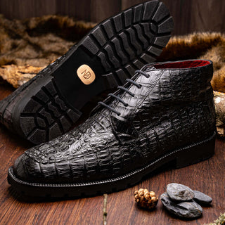 Marco Di Milano Martinelli Men's Shoes Black Exotic Crocodile Chukka Boots (MDM1189)-AmbrogioShoes