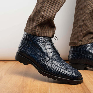 Marco Di Milano Martinelli Men's Shoes Navy Exotic Crocodile Chukka Boots (MDM1189)-AmbrogioShoes