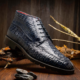 Marco Di Milano Martinelli Men's Shoes Navy Exotic Crocodile Chukka Boots (MDM1189)-AmbrogioShoes