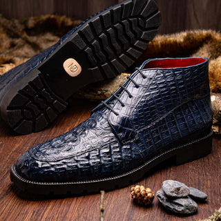 Marco Di Milano Martinelli Men's Shoes Navy Exotic Crocodile Chukka Boots (MDM1189)-AmbrogioShoes