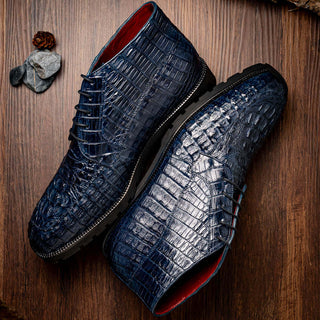 Marco Di Milano Martinelli Men's Shoes Navy Exotic Crocodile Chukka Boots (MDM1189)-AmbrogioShoes