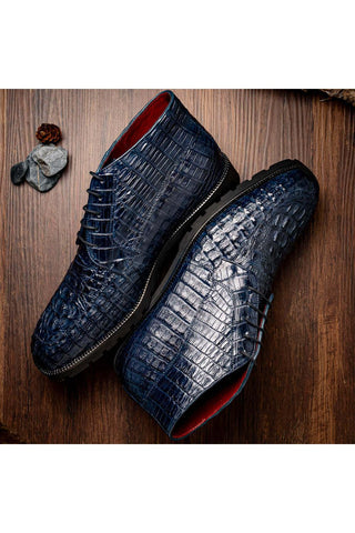 Marco Di Milano Martinelli Navy Exotic Crocodile Chukka Boots (MDM1189)-AmbrogioShoes