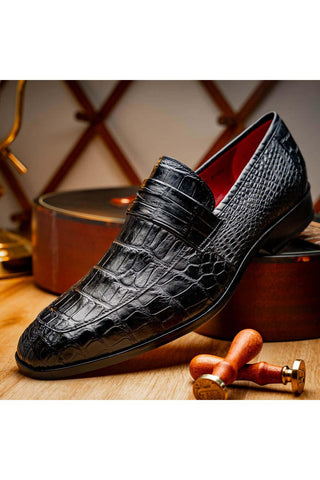 Marco Di Milano Matteo Black Genuine Alligator Penny Loafers (MDM1182)-AmbrogioShoes