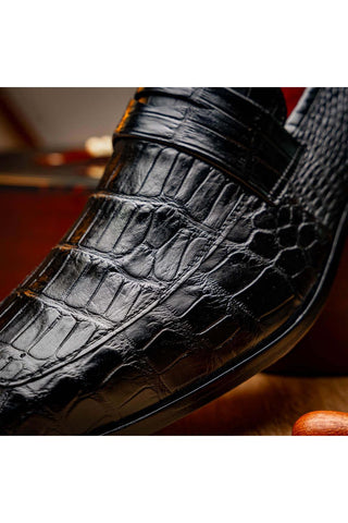 Marco Di Milano Matteo Black Genuine Alligator Penny Loafers (MDM1182)-AmbrogioShoes