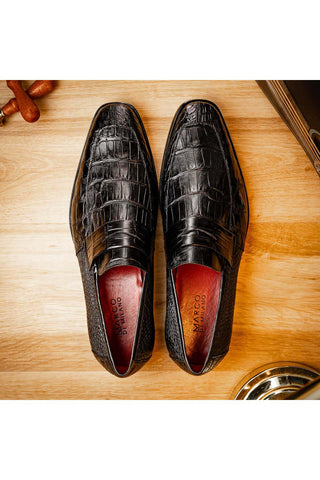 Marco Di Milano Matteo Black Genuine Alligator Penny Loafers (MDM1182)-AmbrogioShoes