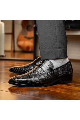 Marco Di Milano Matteo Black Genuine Alligator Penny Loafers (MDM1182)-AmbrogioShoes