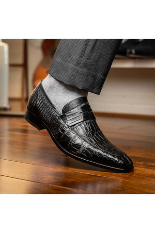 Marco Di Milano Matteo Black Genuine Alligator Penny Loafers (MDM1182)-AmbrogioShoes