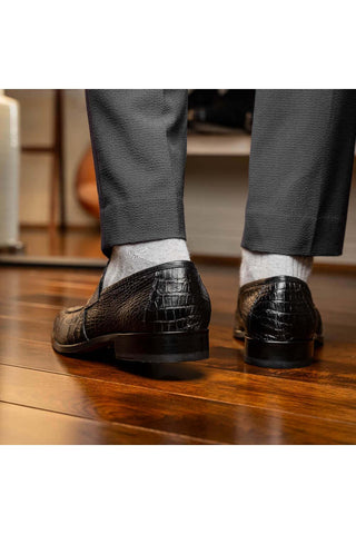 Marco Di Milano Matteo Black Genuine Alligator Penny Loafers (MDM1182)-AmbrogioShoes