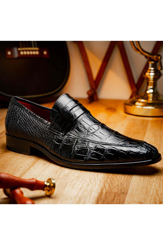 Marco Di Milano Matteo Black Genuine Alligator Penny Loafers (MDM1182)-AmbrogioShoes