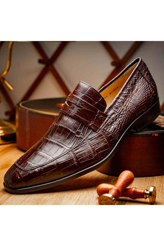 Marco Di Milano Matteo Brown Genuine Alligator Penny Loafers (MDM1182)-AmbrogioShoes