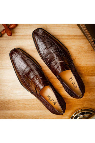 Marco Di Milano Matteo Brown Genuine Alligator Penny Loafers (MDM1182)-AmbrogioShoes