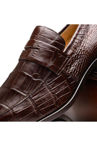 Marco Di Milano Matteo Brown Genuine Alligator Penny Loafers (MDM1182)-AmbrogioShoes