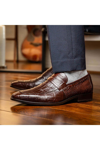 Marco Di Milano Matteo Brown Genuine Alligator Penny Loafers (MDM1182)-AmbrogioShoes
