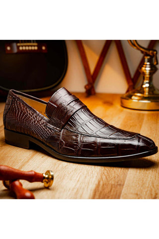 Marco Di Milano Matteo Brown Genuine Alligator Penny Loafers (MDM1182)-AmbrogioShoes