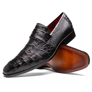 Marco Di Milano Matteo Men's Shoes Black Genuine Alligator Penny Loafers (MDM1182)-AmbrogioShoes