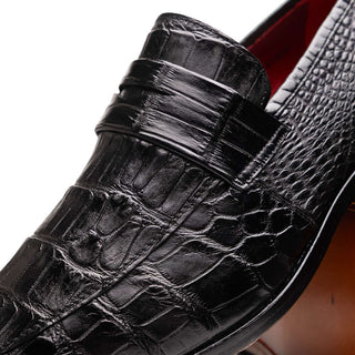 Marco Di Milano Matteo Men's Shoes Black Genuine Alligator Penny Loafers (MDM1182)-AmbrogioShoes