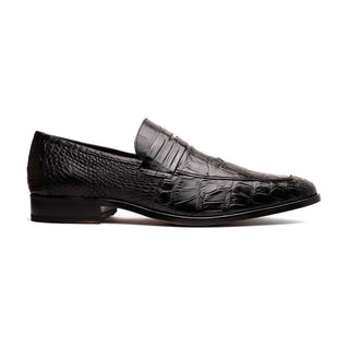 Marco Di Milano Matteo Men's Shoes Black Genuine Alligator Penny Loafers (MDM1182)-AmbrogioShoes