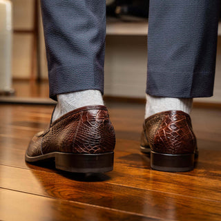 Marco Di Milano Matteo Men's Shoes Brown Genuine Alligator Penny Loafers (MDM1182)-AmbrogioShoes