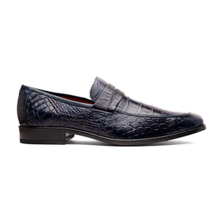Marco Di Milano Matteo Men's Shoes Navy Genuine Alligator Penny Loafers (MDM1182)-AmbrogioShoes