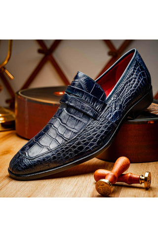 Marco Di Milano Matteo Navy Genuine Alligator Penny Loafers (MDM1182)-AmbrogioShoes