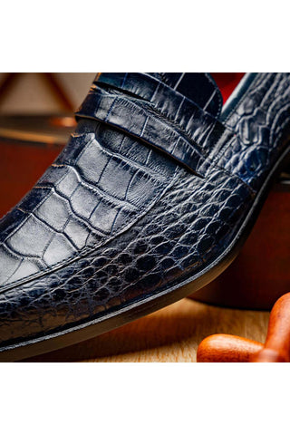Marco Di Milano Matteo Navy Genuine Alligator Penny Loafers (MDM1182)-AmbrogioShoes