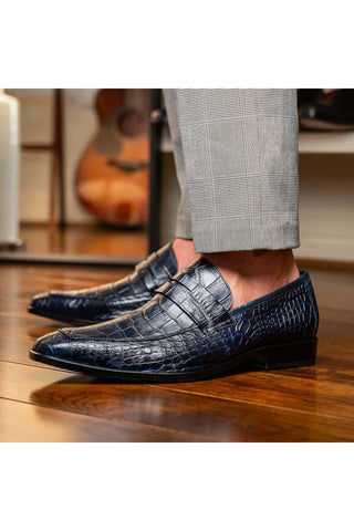 Marco Di Milano Matteo Navy Genuine Alligator Penny Loafers (MDM1182)-AmbrogioShoes