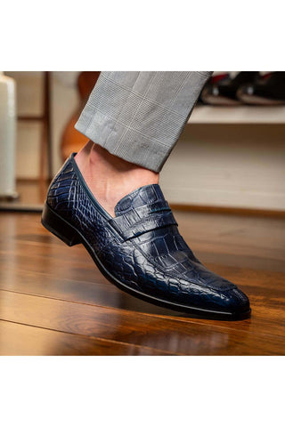Marco Di Milano Matteo Navy Genuine Alligator Penny Loafers (MDM1182)-AmbrogioShoes