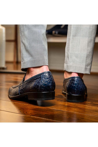 Marco Di Milano Matteo Navy Genuine Alligator Penny Loafers (MDM1182)-AmbrogioShoes